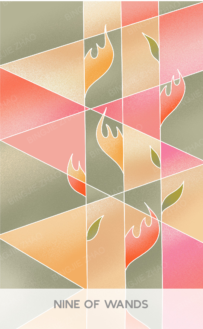 Geometric Dreamland Tarot – Nine of Wands