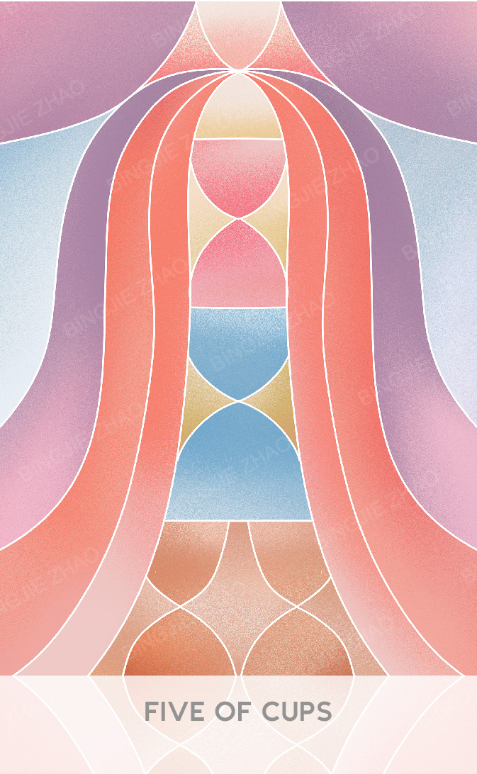 Geometric Dreamland Tarot – Five of Cups