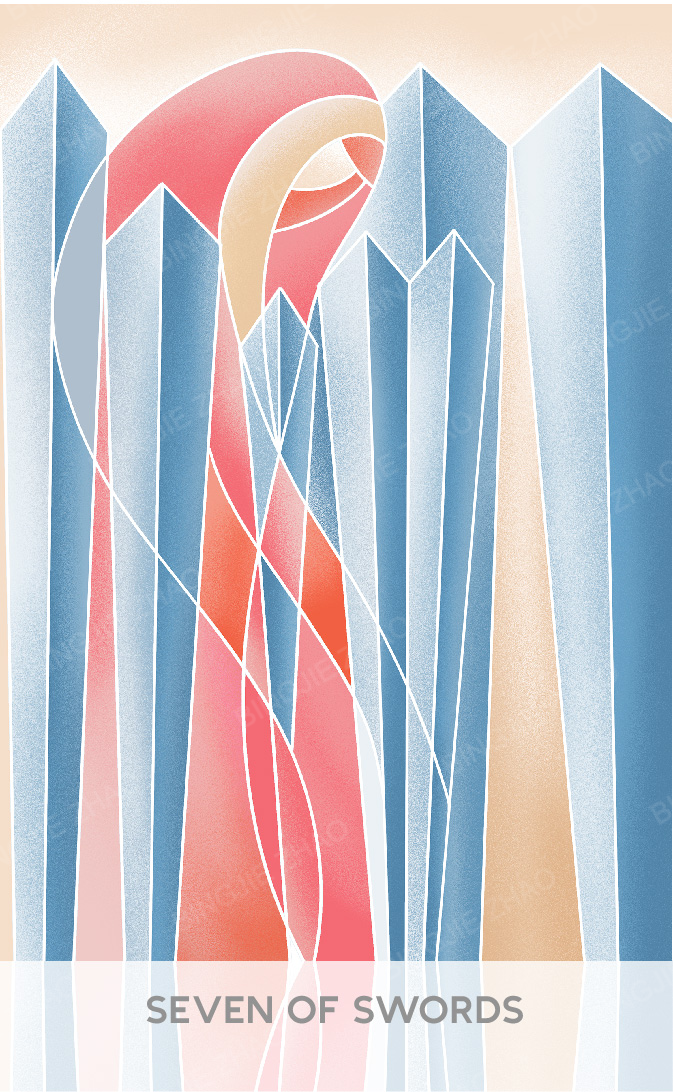 Geometric Dreamland Tarot – Seven of Swords