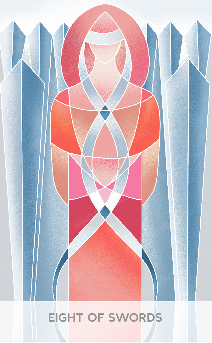 Geometric Dreamland Tarot – Eight of Swords