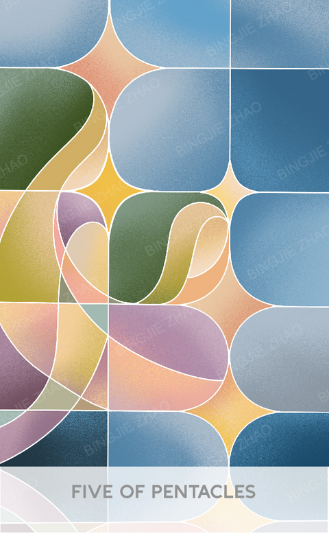 Geometric Dreamland Tarot – Five of Pentacles