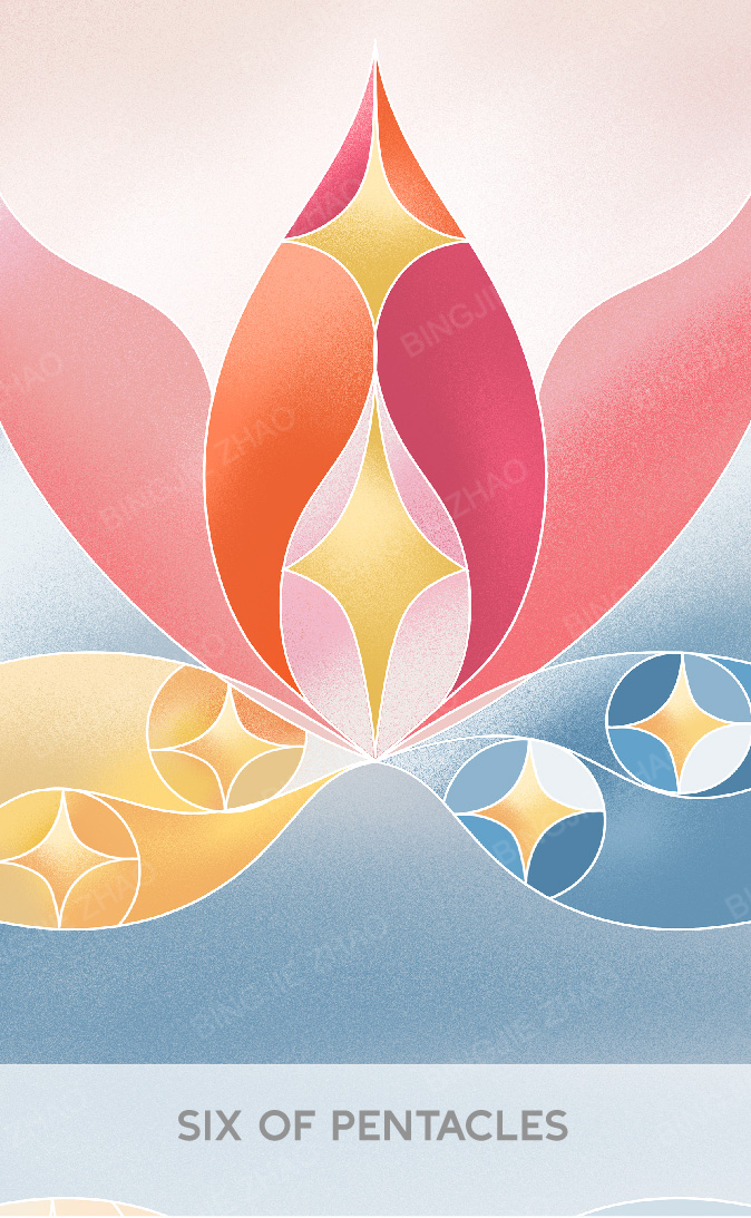 Geometric Dreamland Tarot – Six of Pentacles