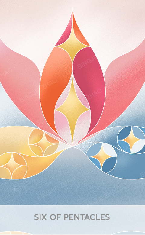 Geometric Dreamland Tarot – Six of Pentacles