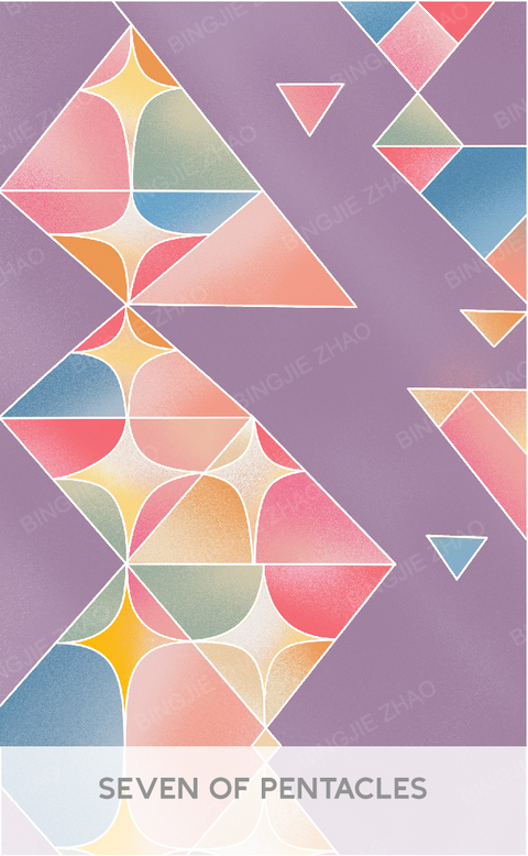 Geometric Dreamland Tarot – Seven of Pentacles