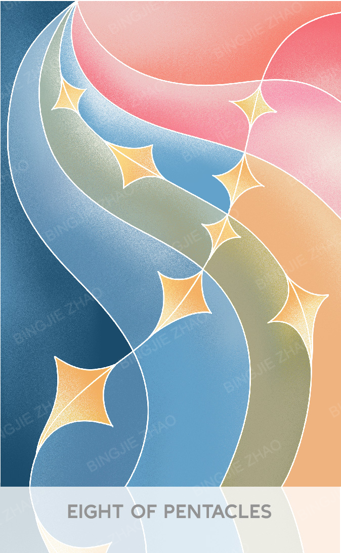 Geometric Dreamland Tarot – Eight of Pentacles
