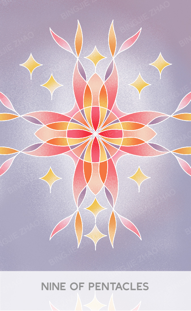Geometric Dreamland Tarot – Nine of Pentacles