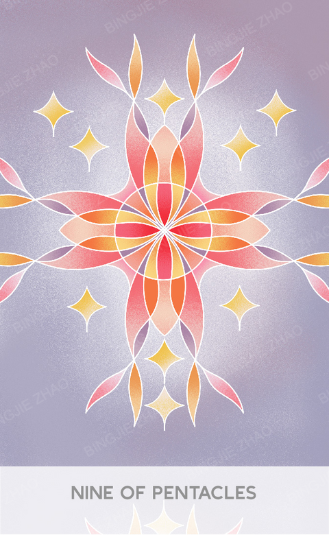 Geometric Dreamland Tarot – Nine of Pentacles