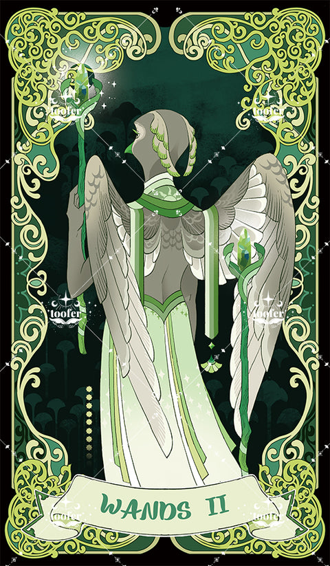 Green Trace Tarot – Two of Wands