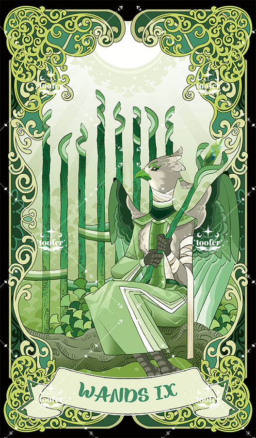 Green Trace Tarot – Nine of Wands
