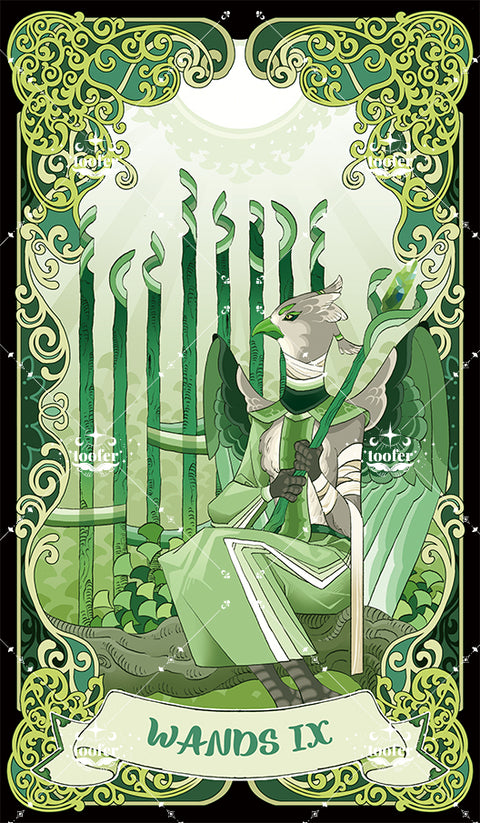 Green Trace Tarot – Nine of Wands