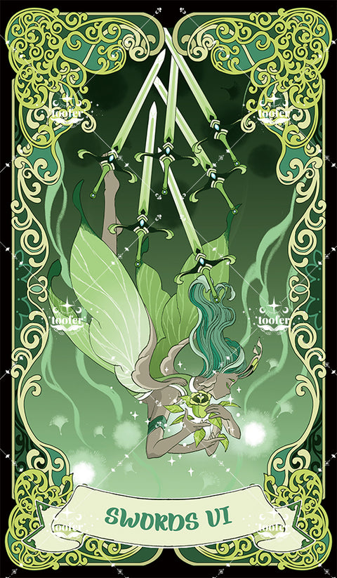 Green Trace Tarot – Six of Swords