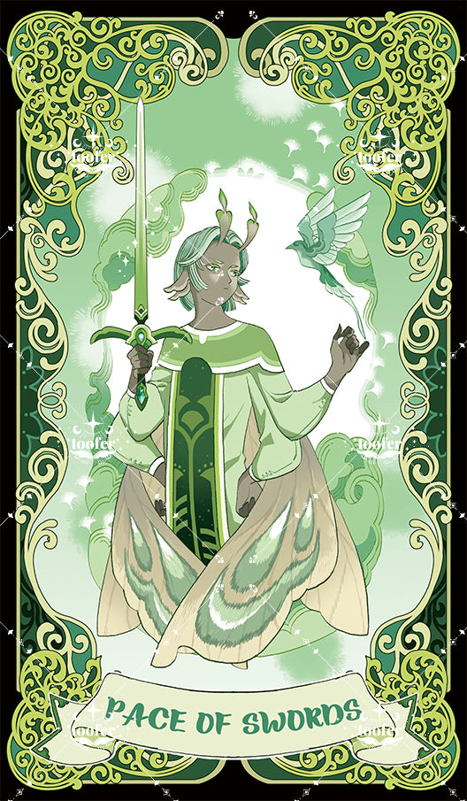 Green Trace Tarot – Page of Swords