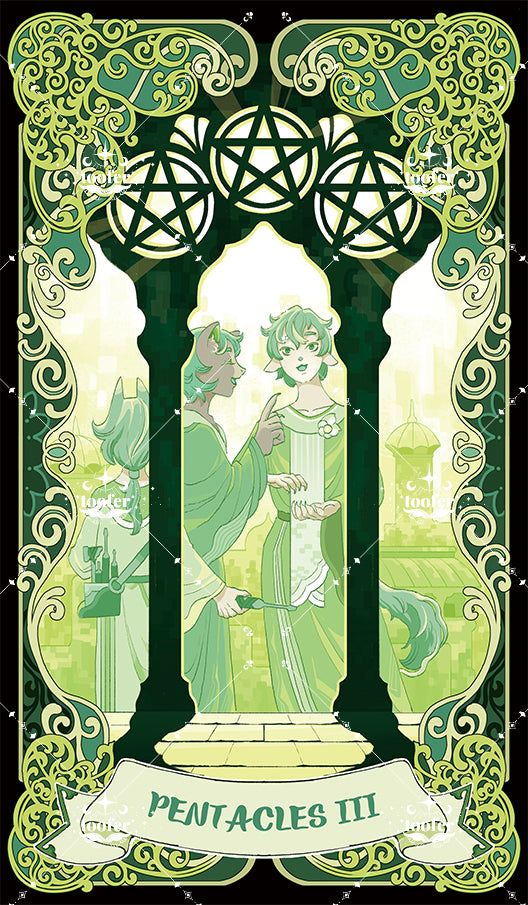 Green Trace Tarot – Three of Pentacles