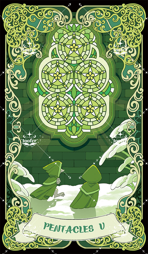 Green Trace Tarot – Five of Pentacles