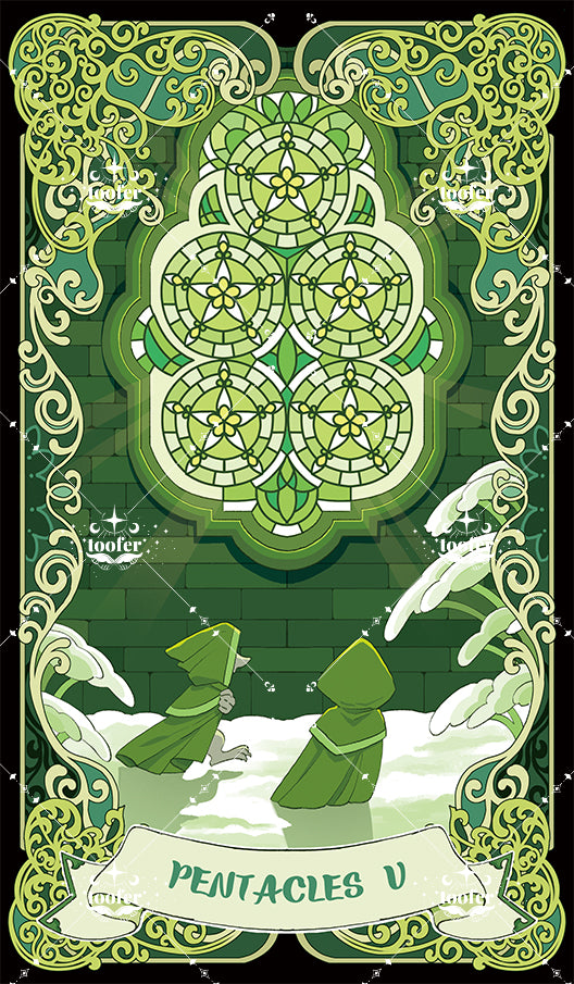 Green Trace Tarot – Five of Pentacles