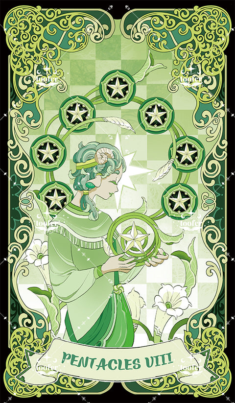 Green Trace Tarot – Eight of Pentacles
