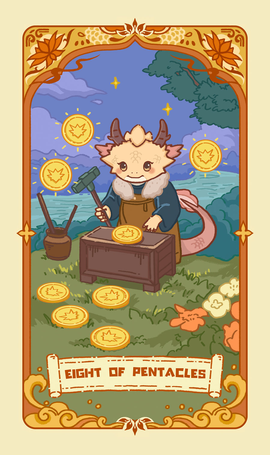 Loong's Dream Tarot – Eight of Pentacles