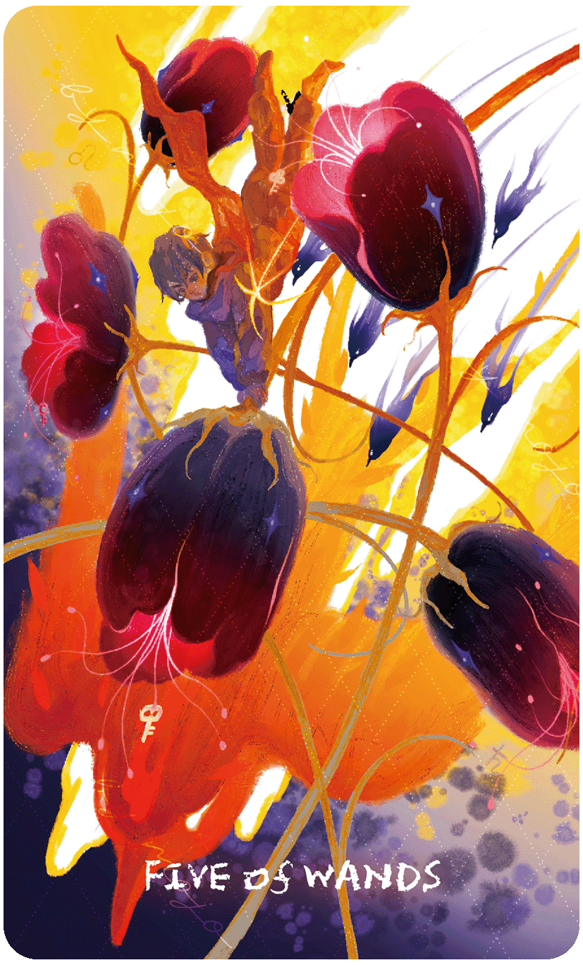 Lux & 78 Nocturnal Veils Tarot – Five of Wands