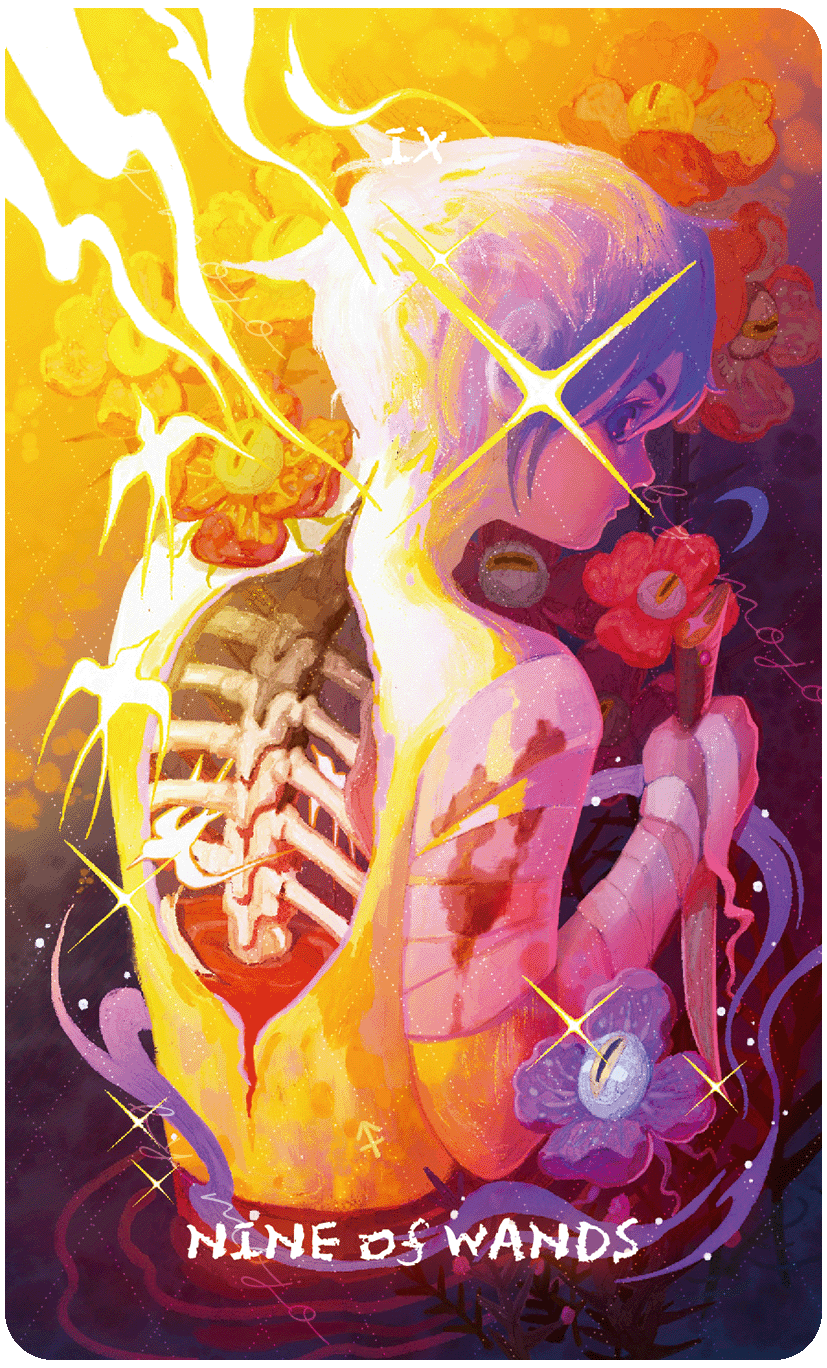 Lux & 78 Nocturnal Veils Tarot – Nine of Wands