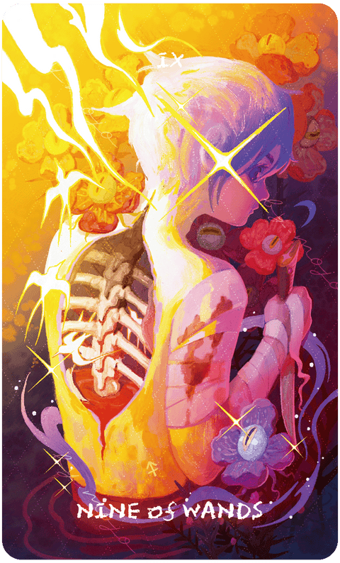 Lux & 78 Nocturnal Veils Tarot – Nine of Wands