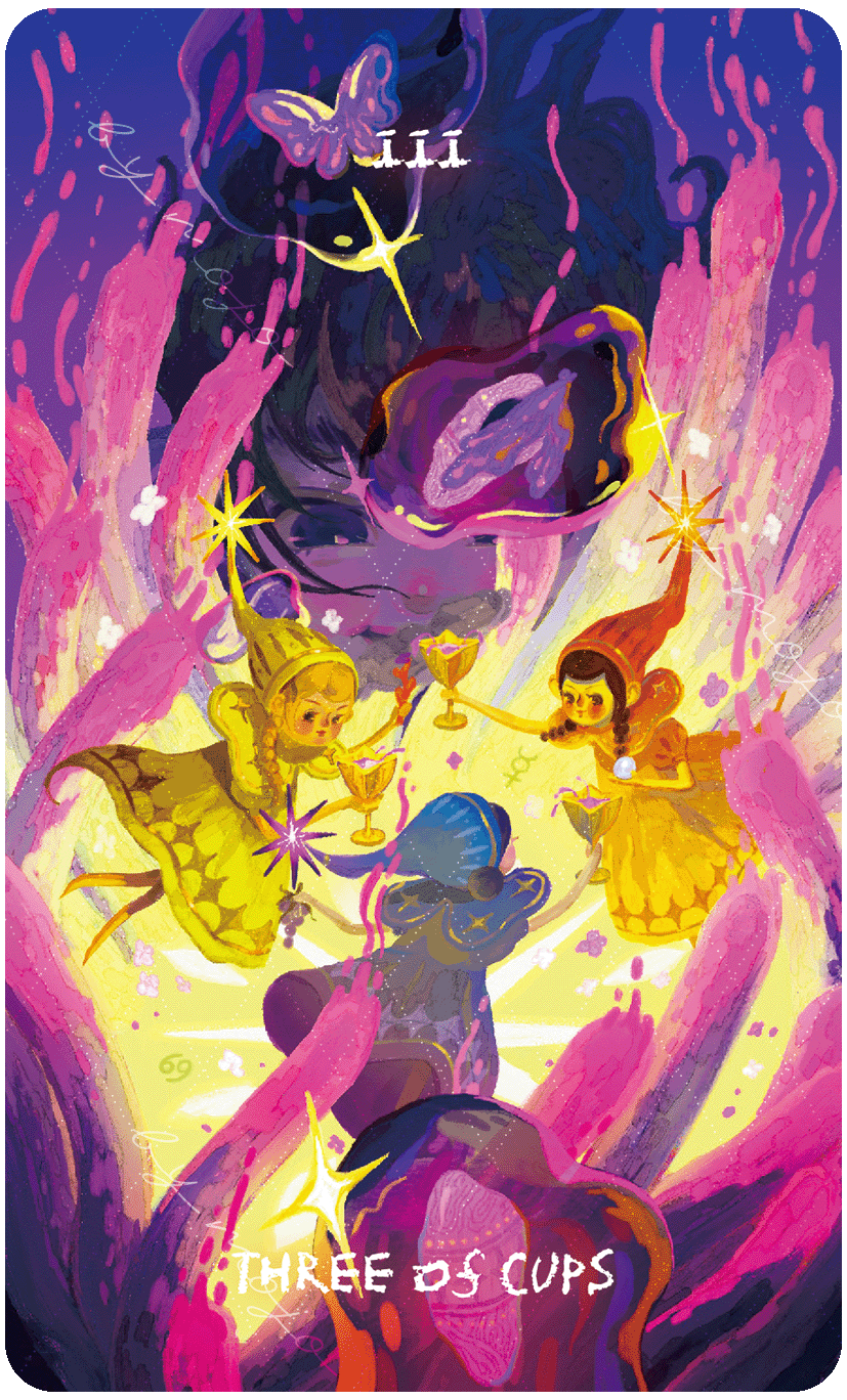 Lux & 78 Nocturnal Veils Tarot – Three of Cups
