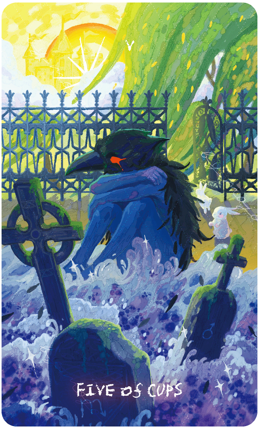 Lux & 78 Nocturnal Veils Tarot – Five of Cups