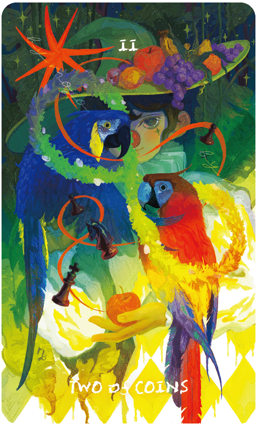Lux & 78 Nocturnal Veils Tarot – Two of Coins