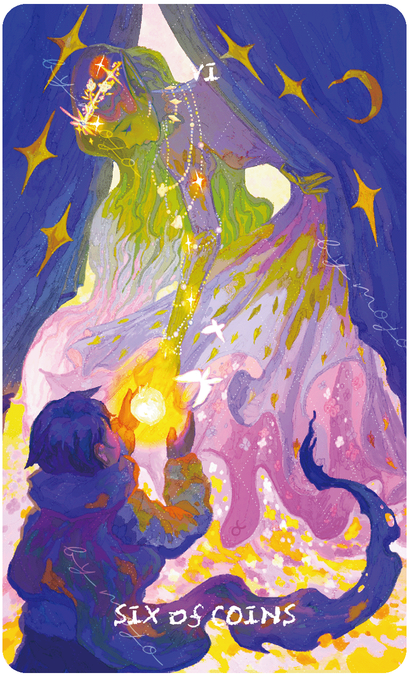 Lux & 78 Nocturnal Veils Tarot – Six of Coins