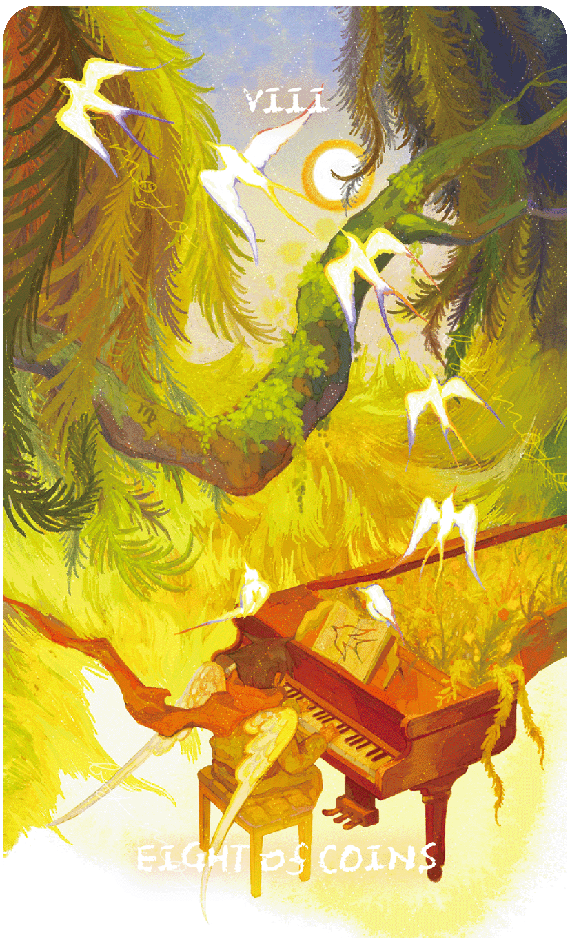 Lux & 78 Nocturnal Veils Tarot – Eight of Coins