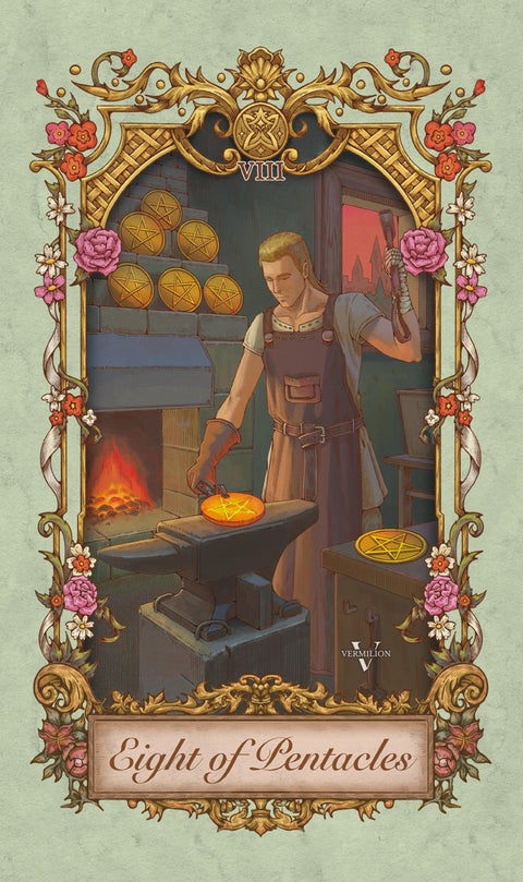 Medieval Secrets Tarot – Eight of Pentacles