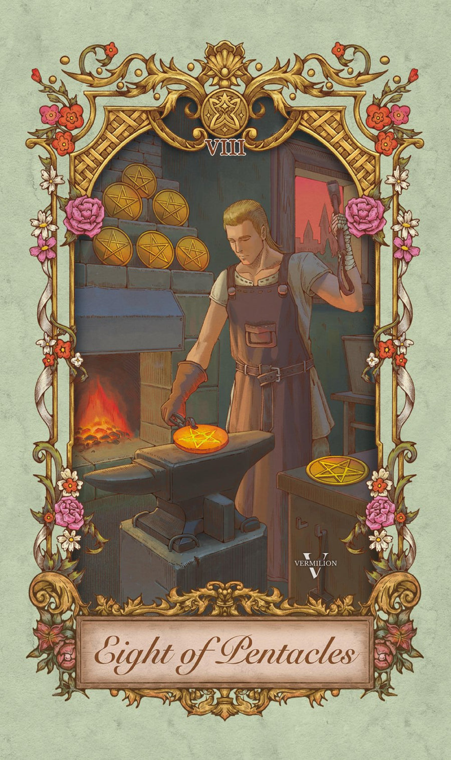 Medieval Secrets Tarot – Eight of Pentacles