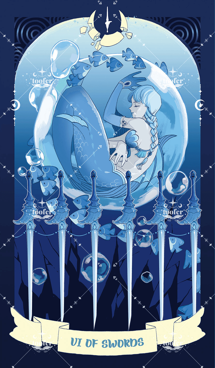 Sea in Moonlight Tarot – Six of Swords
