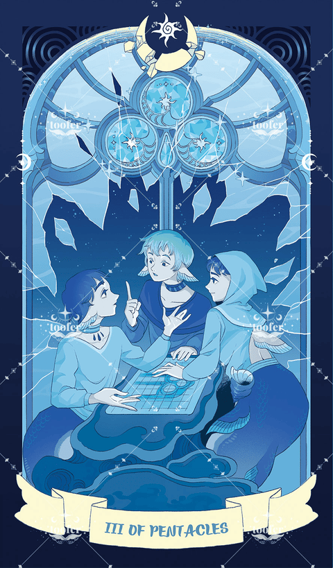 Sea in Moonlight Tarot – Three of Pentacles
