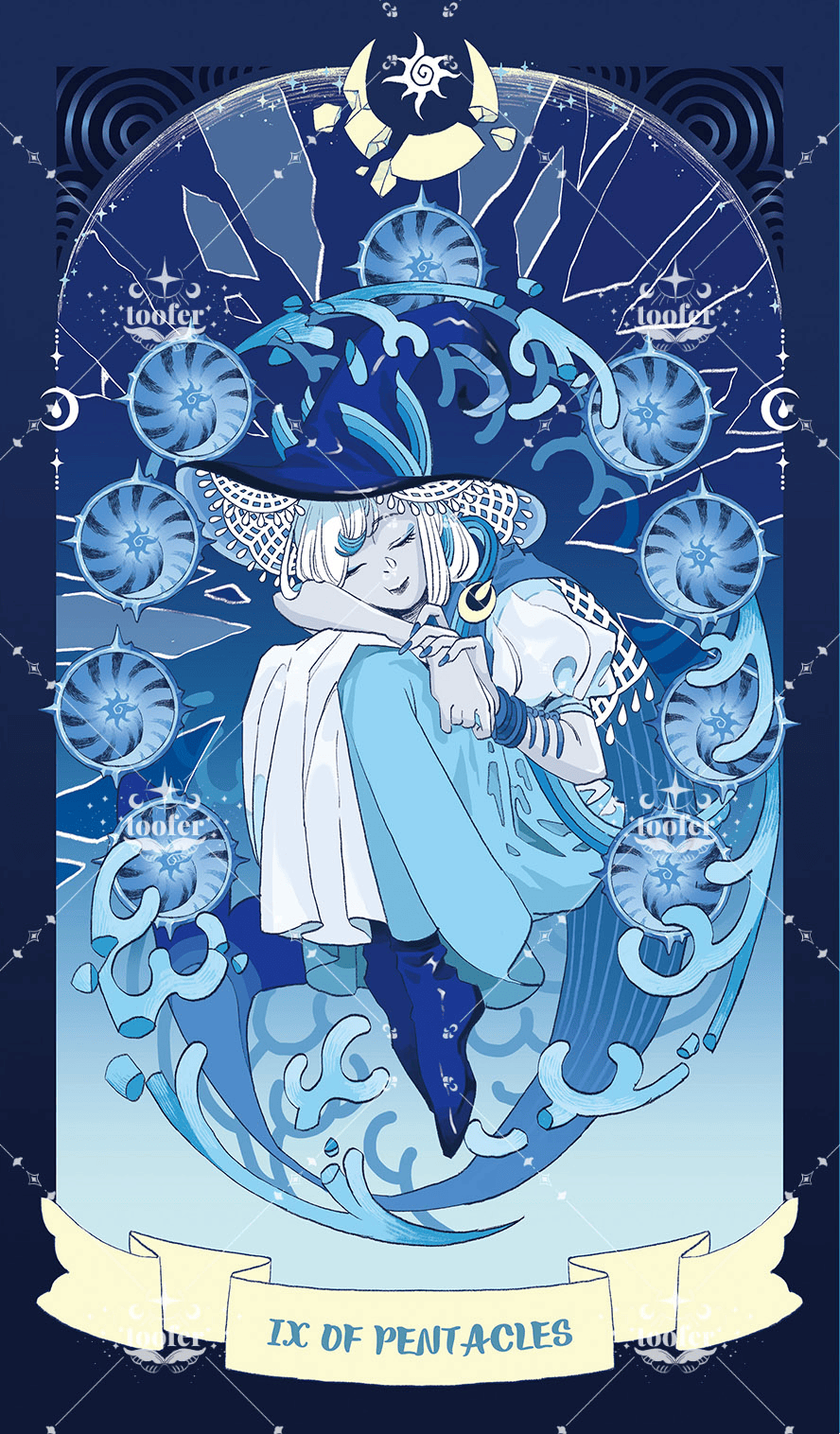 Sea in Moonlight Tarot – Nine of Pentacles