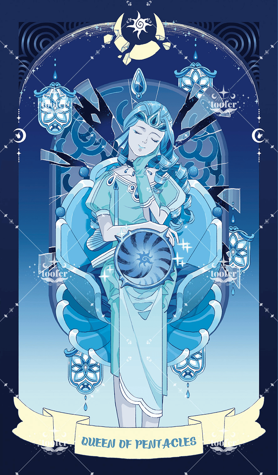 Sea in Moonlight Tarot – Queen of Pentacles