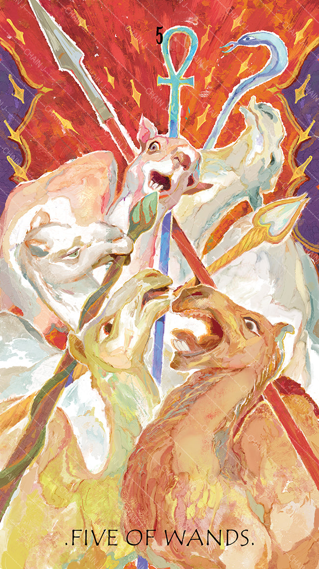 The Whisper of Stars and Garden Tarot – Five of Wands