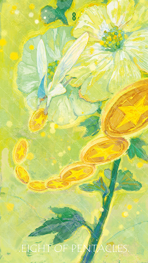 The Whisper of Stars and Garden Tarot – Eight of Pentacles