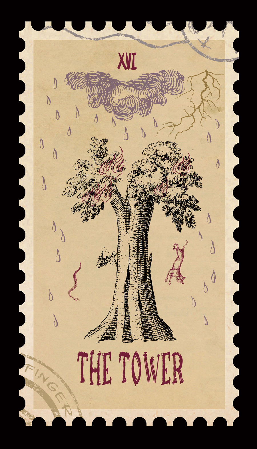 Vintage Stamp Tarot – The Tower