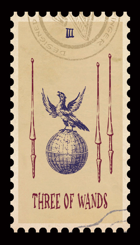 Vintage Stamp Tarot – Three of Wands