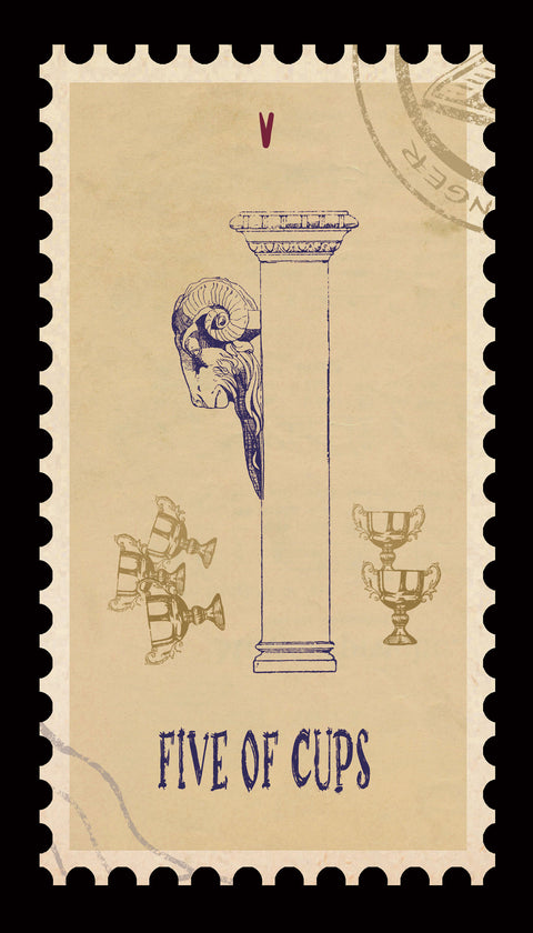 Vintage Stamp Tarot – Five of Cups