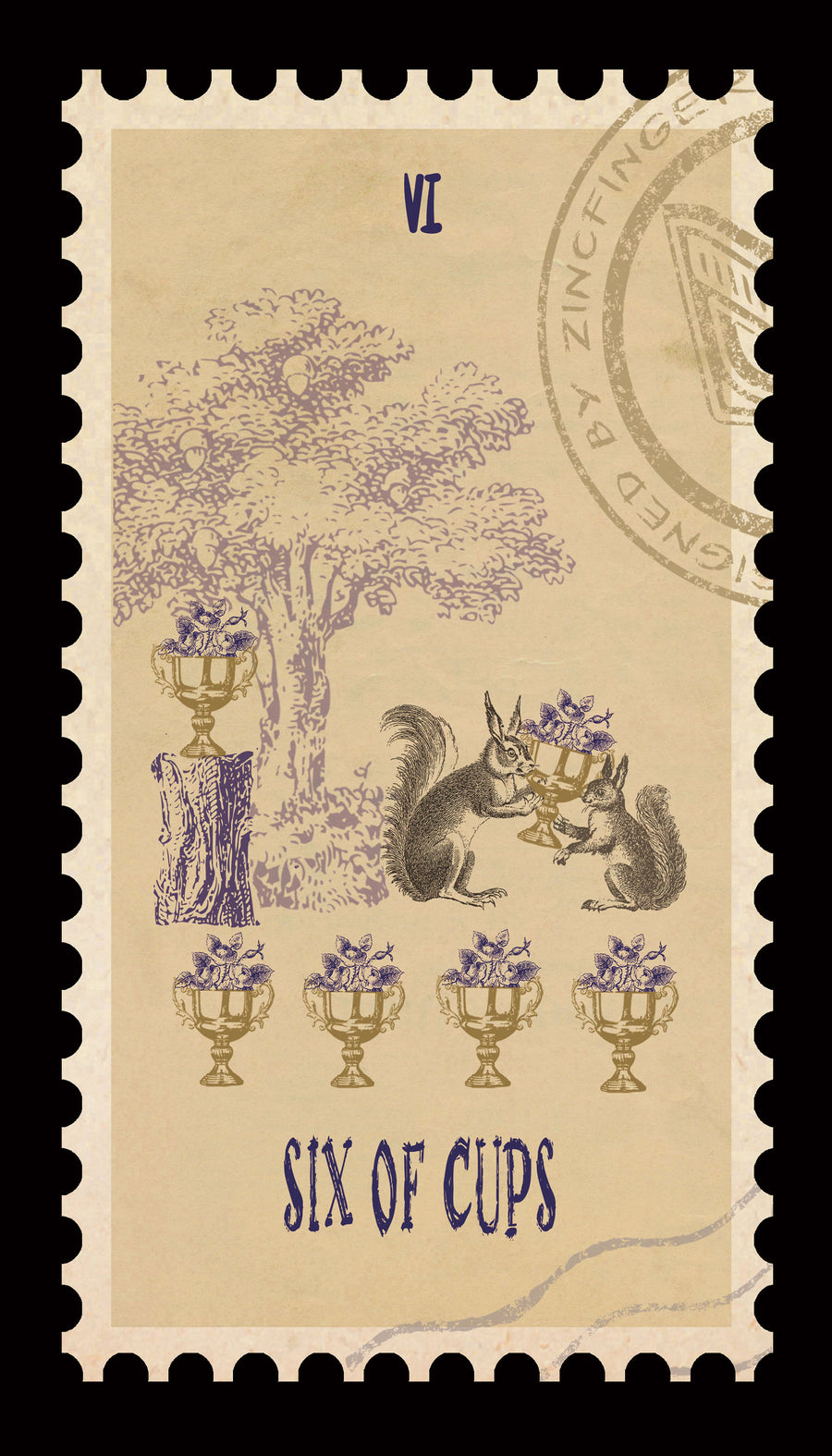 Vintage Stamp Tarot – Six of Cups