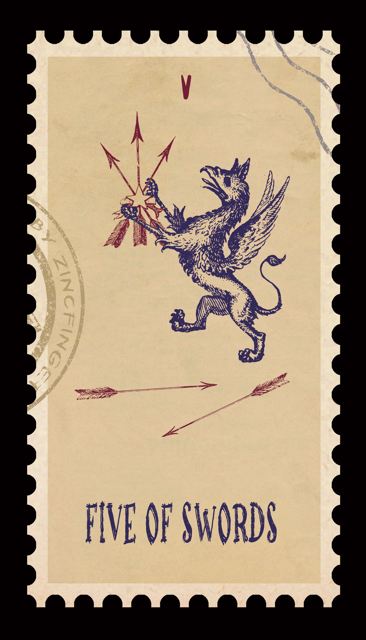Vintage Stamp Tarot – Five of Swords