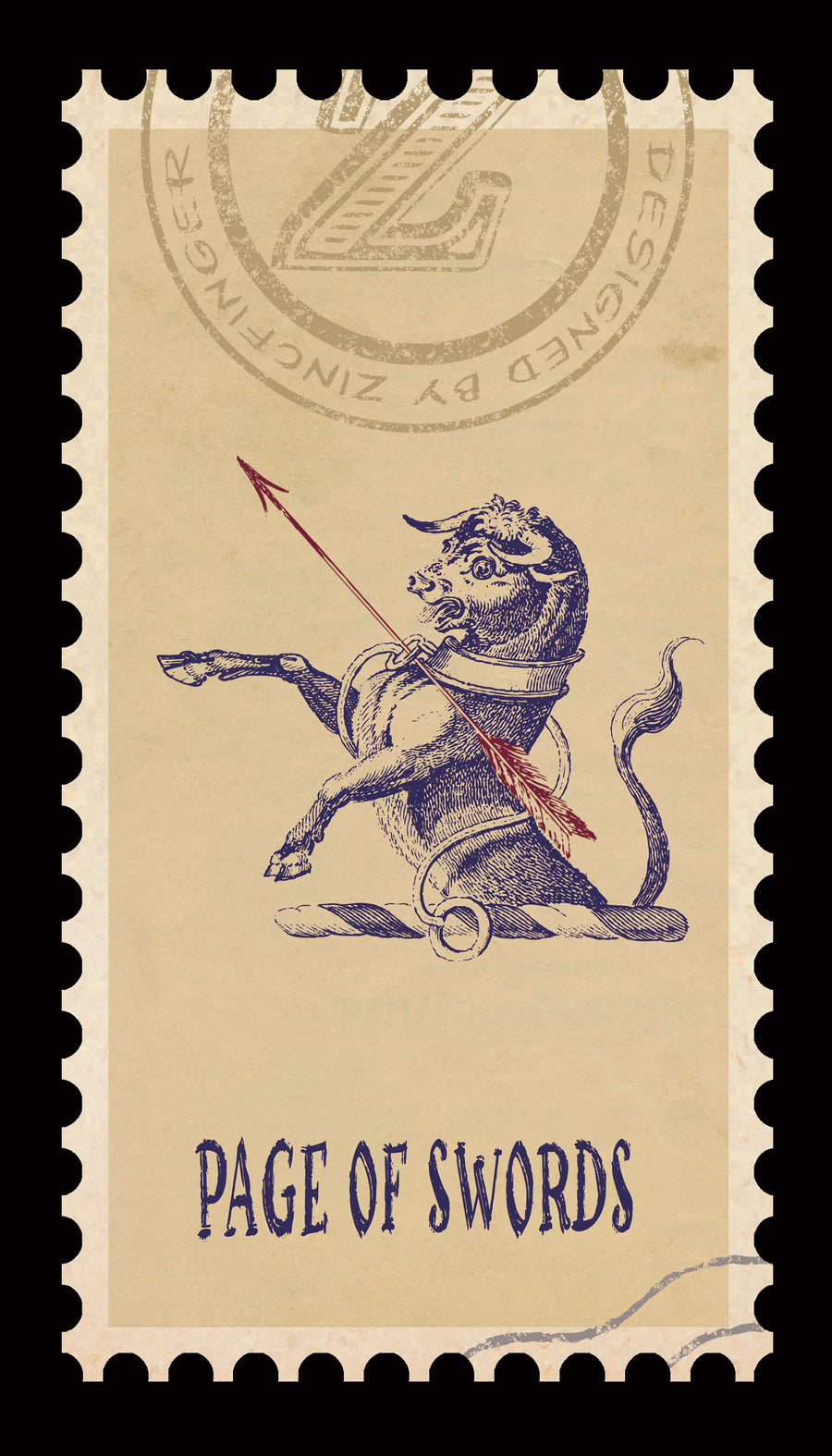 Vintage Stamp Tarot – Page of Swords