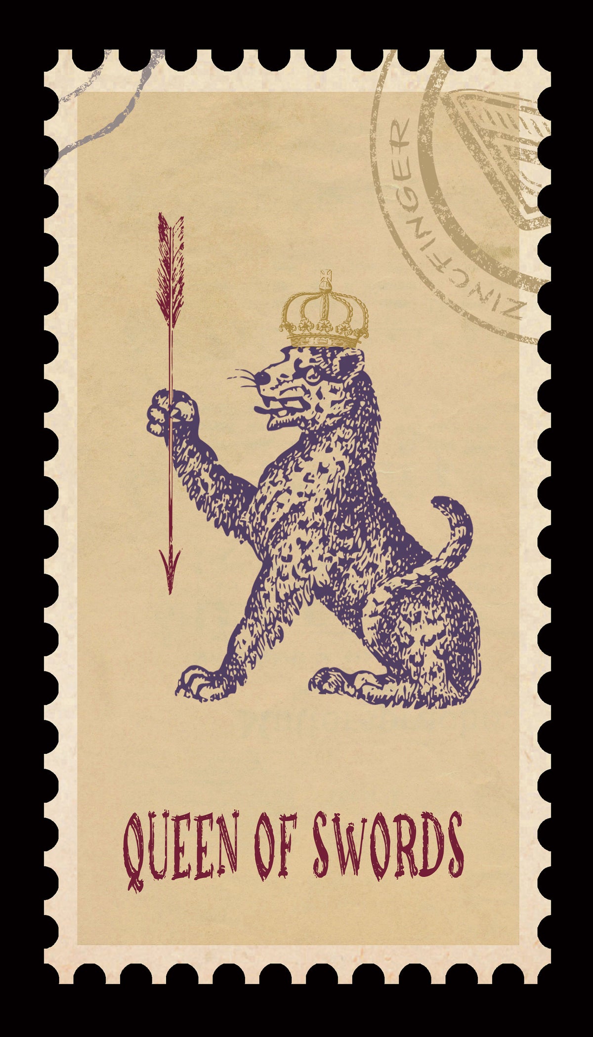 Vintage Stamp Tarot – Queen of Swords