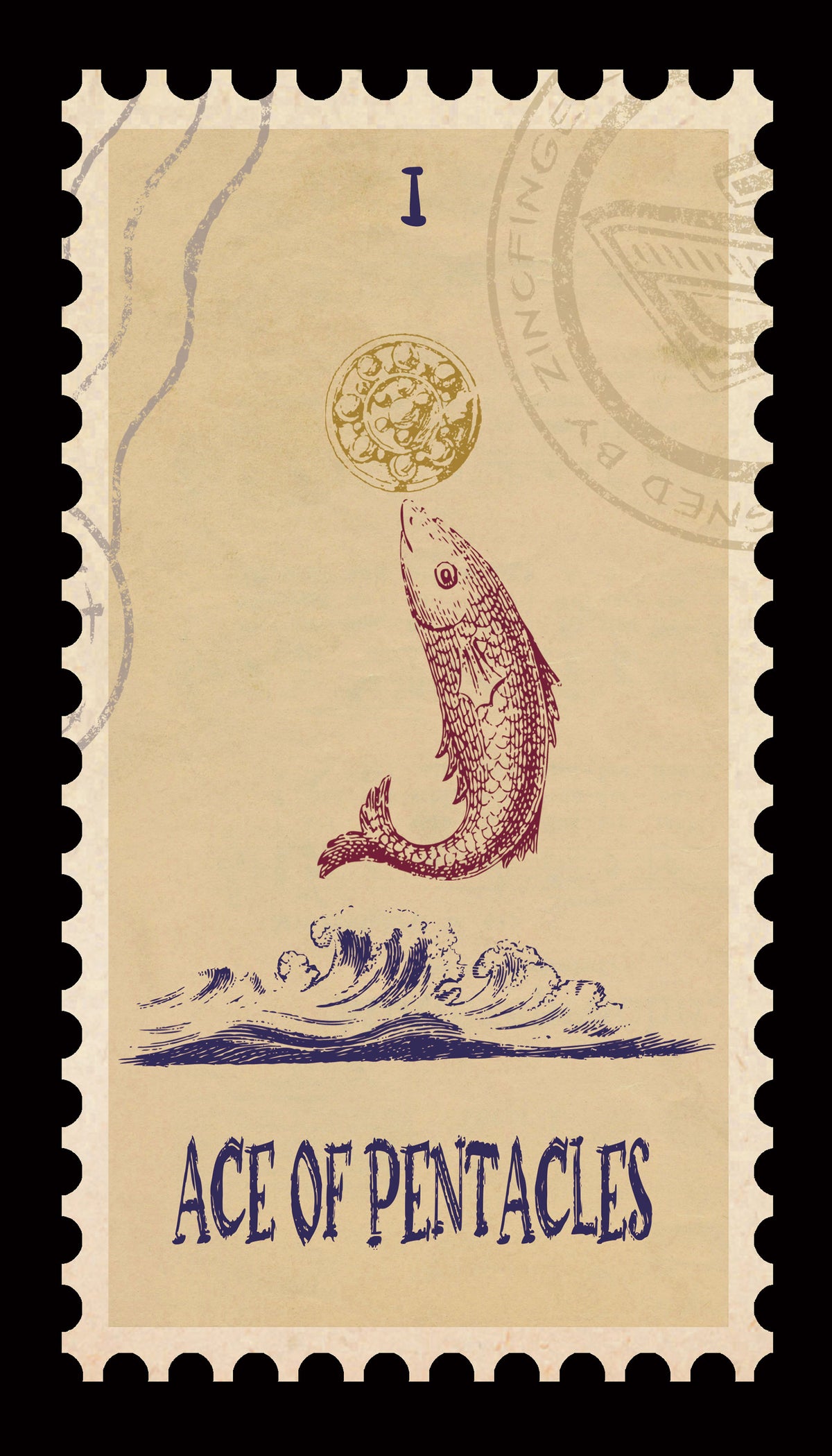 Vintage Stamp Tarot – Ace of Pentacles