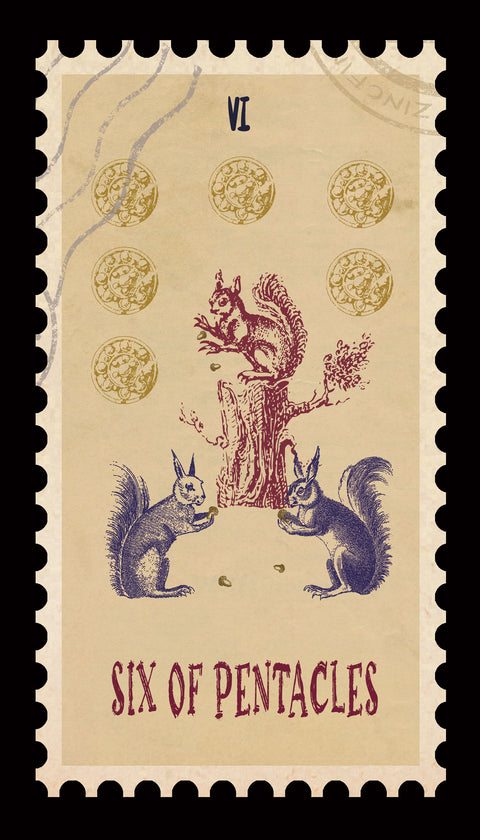 Vintage Stamp Tarot – Six of Pentacles