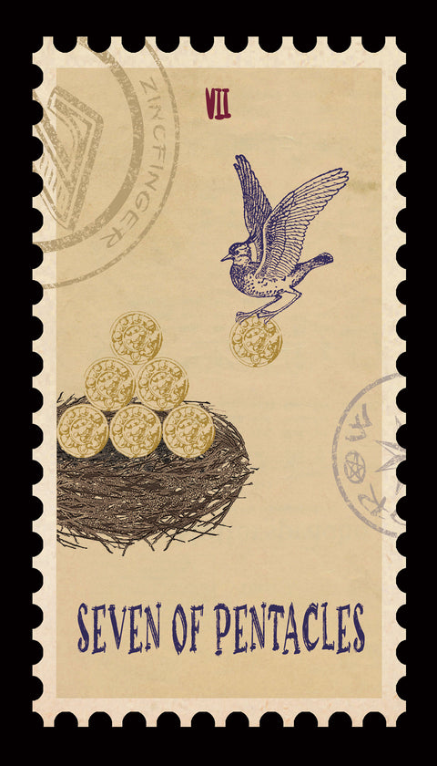 Vintage Stamp Tarot – Seven of Pentacles