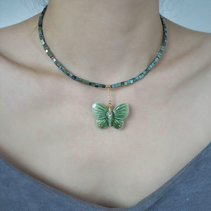 YIHE Ceramic Necklace "Green Butterfly"