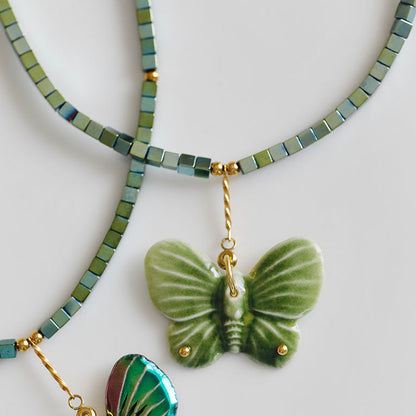 YIHE Ceramic Necklace "Green Butterfly"