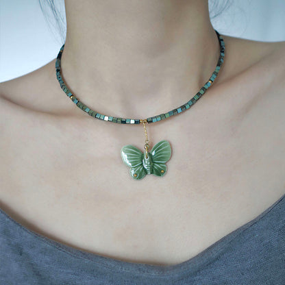 YIHE Ceramic Necklace "Green Butterfly"